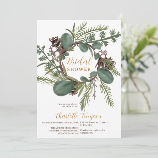 Invitation Douche nuptiale moderne vert courge vert hiver (Debout devant)