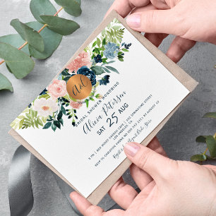 Invitation Douche nuptiale monogramme bleu marine