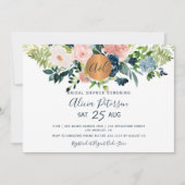 Invitation Douche nuptiale monogramme bleu marine (Devant)