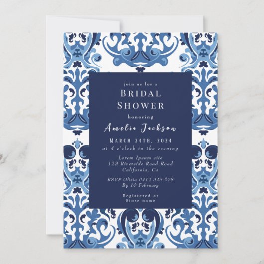 Invitation Douche nuptiale motif de la chinoiserie bleue (Devant)