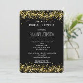 Invitation Douche nuptiale Noir et Or Confetti (Debout devant)