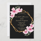 Invitation douche nuptiale noir rousse rose floral or geo (Devant)
