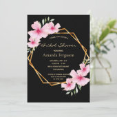 Invitation douche nuptiale noir rousse rose floral or geo (Debout devant)
