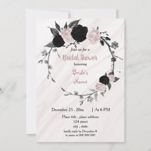Invitation Douche nuptiale noire et rose douce (Devant)
