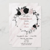 Invitation Douche nuptiale noire et rose douce (Devant / Derrière)