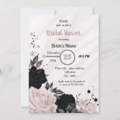 Invitation Douche nuptiale noire et rose douce (Devant)