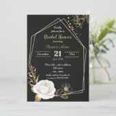 Invitation douche nuptiale noire fleurie blanche et or invita (Debout devant)