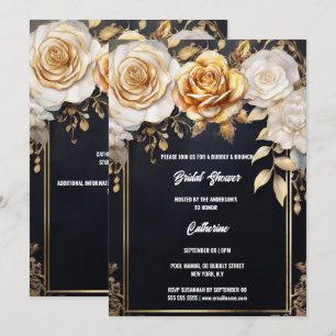 Invitation Douche nuptiale or noir fleur rose floral chic