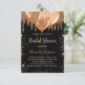 Invitation Douche nuptiale or noir parties scintillant ballon (Debout devant)