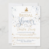 Invitation Douche nuptiale or parties scintillant_bleu poussi (Devant)
