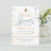 Invitation Douche nuptiale or parties scintillant_bleu poussi (Debout devant)