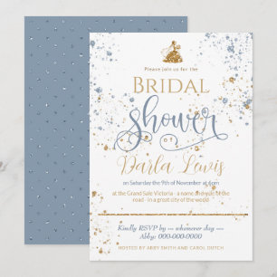 Invitation Douche nuptiale or parties scintillant_bleu poussi