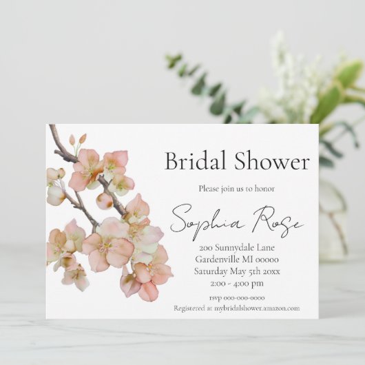 Invitation Douche nuptiale orange fleurie (Debout devant)