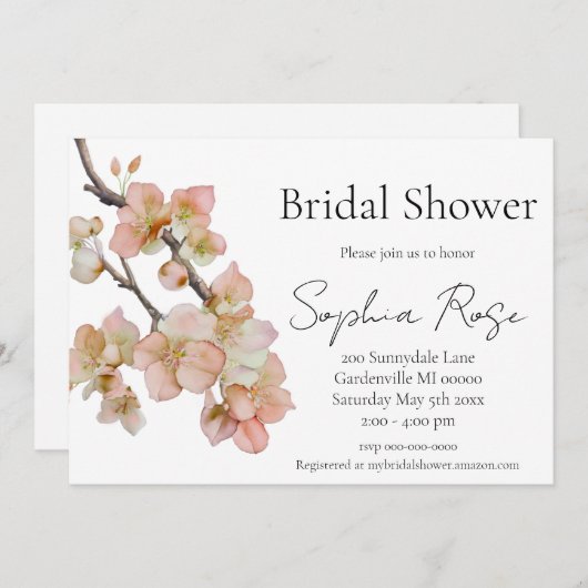 Invitation Douche nuptiale orange fleurie (Devant / Derrière)