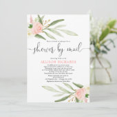 Invitation Douche nuptiale par mail bleu rose verdure or (Debout devant)
