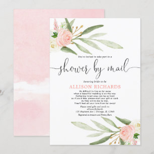 Invitation Douche nuptiale par mail bleu rose verdure or