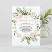 Invitation Douche nuptiale par mail rose or verdure élégante (Debout devant)
