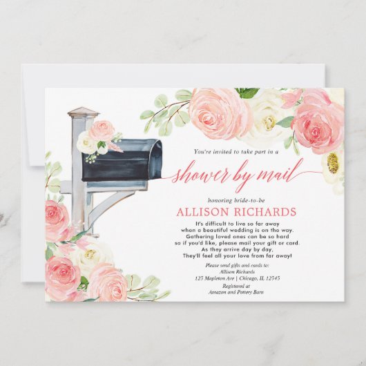 Invitation Douche nuptiale par mail rose pâle vert (Devant)