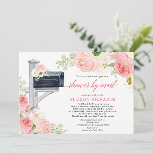 Invitation Douche nuptiale par mail rose pâle vert (Debout devant)