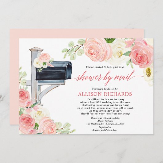 Invitation Douche nuptiale par mail rose pâle vert (Devant / Derrière)