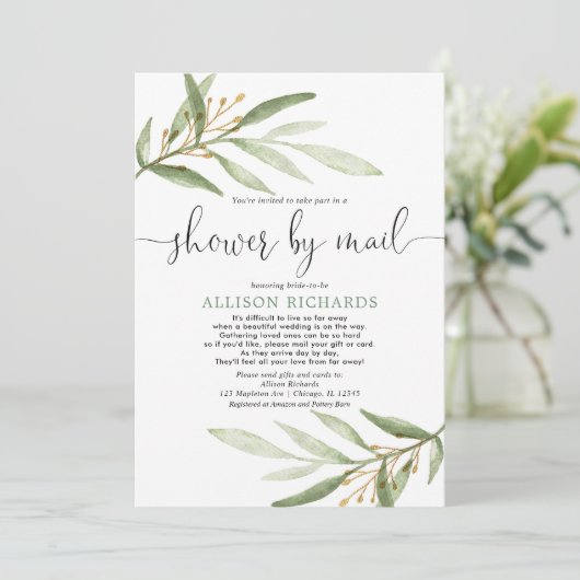 Invitation Douche nuptiale par mail simple verdure or élégant (Debout devant)