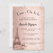 Invitation Douche nuptiale Paris Tour Eiffel or rose (Devant)