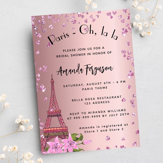 Invitation Douche nuptiale Paris Tour Eiffel rose