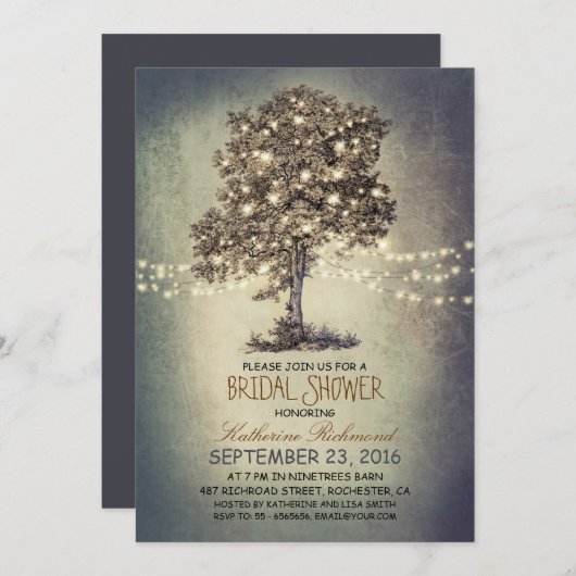 Invitation Douche nuptiale pour arbre rustique et lumières à  (Devant / Derrière)