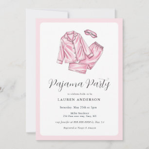 Invitation Douche nuptiale pour la fête du pyjama rose mignon