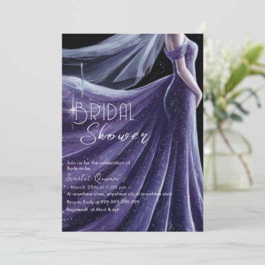 Invitation douche nuptiale pourpre mariage #2 (Debout devant)