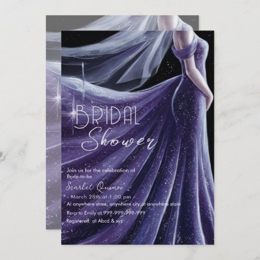 Invitation douche nuptiale pourpre mariage #2 (Devant / Derrière)