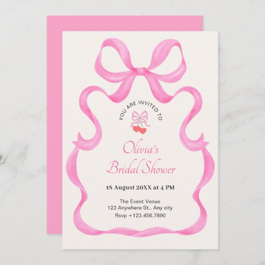 Invitation Douche nuptiale rose arc (Devant / Derrière)