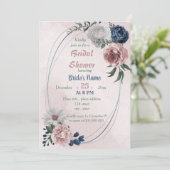 Invitation douche nuptiale rose bleu & blanc à fleurs (Debout devant)