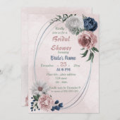 Invitation douche nuptiale rose bleu & blanc à fleurs (Devant / Derrière)