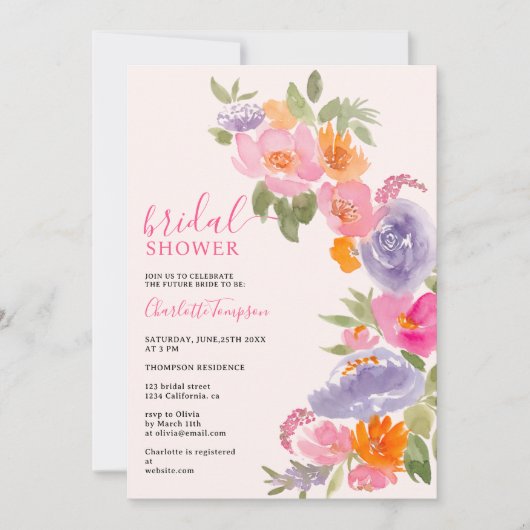 Invitation Douche nuptiale rose boho jolie (Devant)