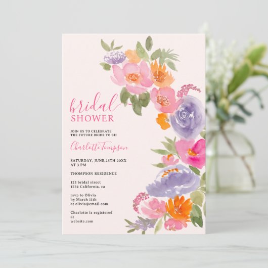 Invitation Douche nuptiale rose boho jolie (Debout devant)