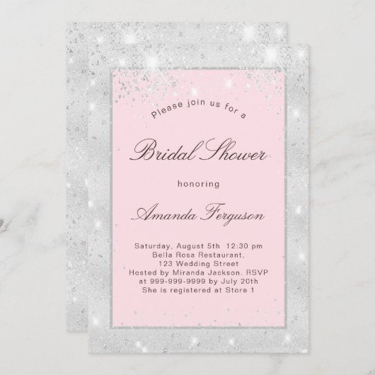 Invitation Douche nuptiale rose brillant parties scintillant  (Devant / Derrière)