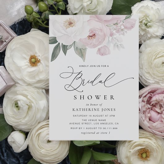 Invitation douche nuptiale rose et blanc à fleurs