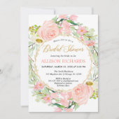 Invitation Douche nuptiale rose et dorée (Devant)