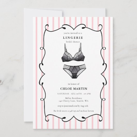 Invitation Douche nuptiale rose et noire (Devant)
