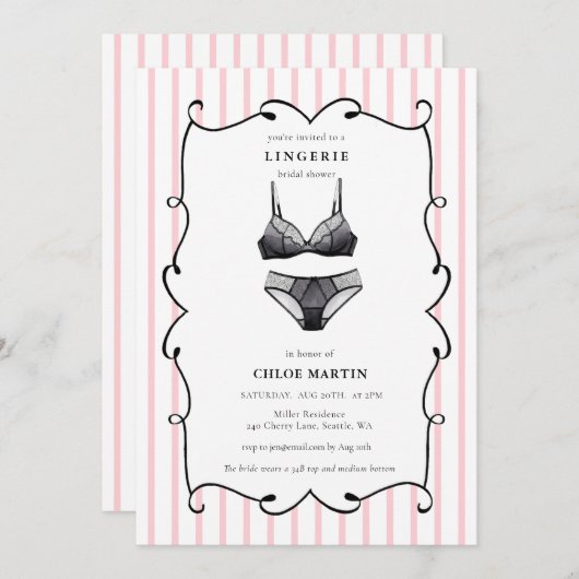 Invitation Douche nuptiale rose et noire (Devant / Derrière)