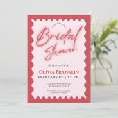 Invitation Douche nuptiale rose et rouge rétro ondulée (Debout devant)