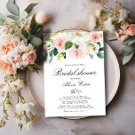 Invitation Douche nuptiale rose éthérée<br><div class="desc">Célébrez la future mariée avec son magnifique design de fleurs blanches roses et ses beaux pois roses de retour. Le détail floral de l'aquarelle est unique au thème mariage et un favori pour beaucoup. Le texte et le libellé ainsi que d'autres caractéristiques de cette conception peuvent être customisés en cliquant...</div>