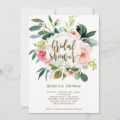 Invitation douche nuptiale rose fleurie et verte (Devant)