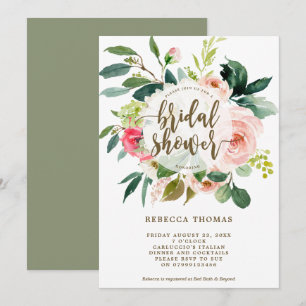 Invitation douche nuptiale rose fleurie et verte