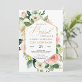 Invitation Douche nuptiale rose floral et or géométrique (Debout devant)