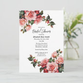 Invitation Douche nuptiale rose foncé et roses rouges (Debout devant)