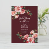 Invitation Douche nuptiale rose foncé et roses rouges (Debout devant)