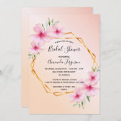 Invitation Douche nuptiale rose or rose roux geo (Devant / Derrière)