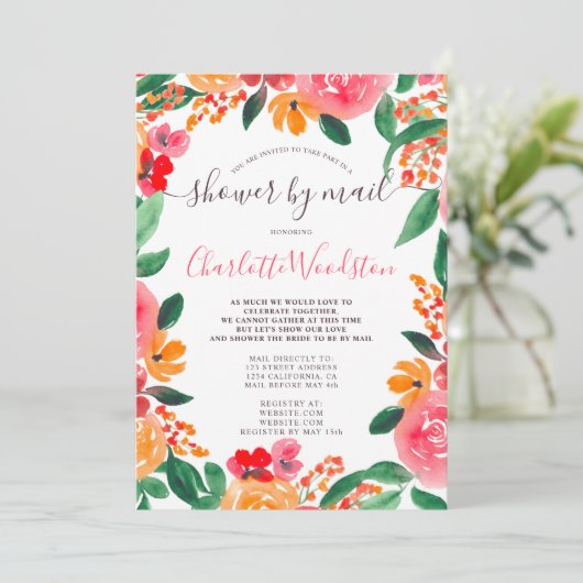 Invitation Douche nuptiale rose orange foncé par mail (Debout devant)